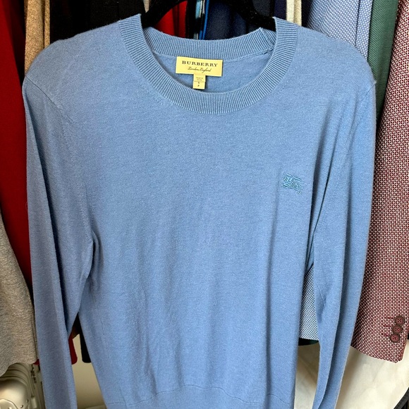 Burberry Blue Knit Sweater Small Men Longsleeve $1150